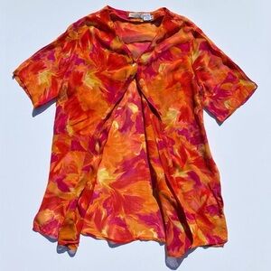 Vintage Sun Streak Orange Sheer Floral Swim Coverup Womens Medium Beach Vacation